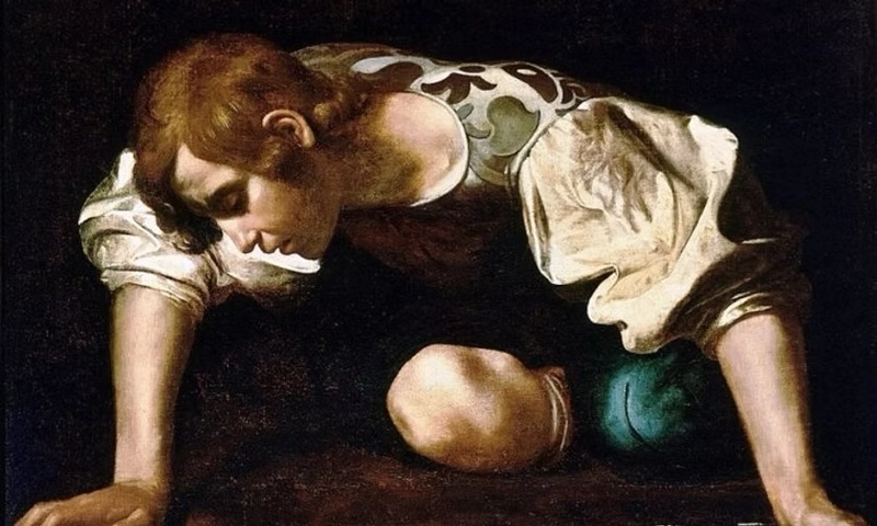 Narcissus by Caravaggio - classical painting depicting narcissism and self-obsession, illustrating the origins of narcissistic behavior